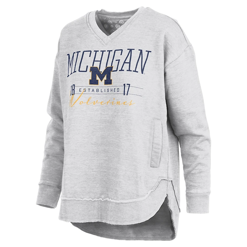 Women's Pressbox Heather Gray Michigan Wolverines Marcus East Hall Poncho V-Neck Sweatshirt