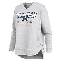 Women's Pressbox  Heather Gray Michigan Wolverines Marcus East Hall Poncho V-Neck Sweatshirt