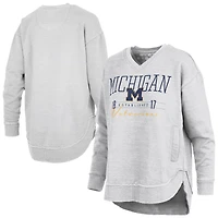 Women's Pressbox  Heather Gray Michigan Wolverines Marcus East Hall Poncho V-Neck Sweatshirt