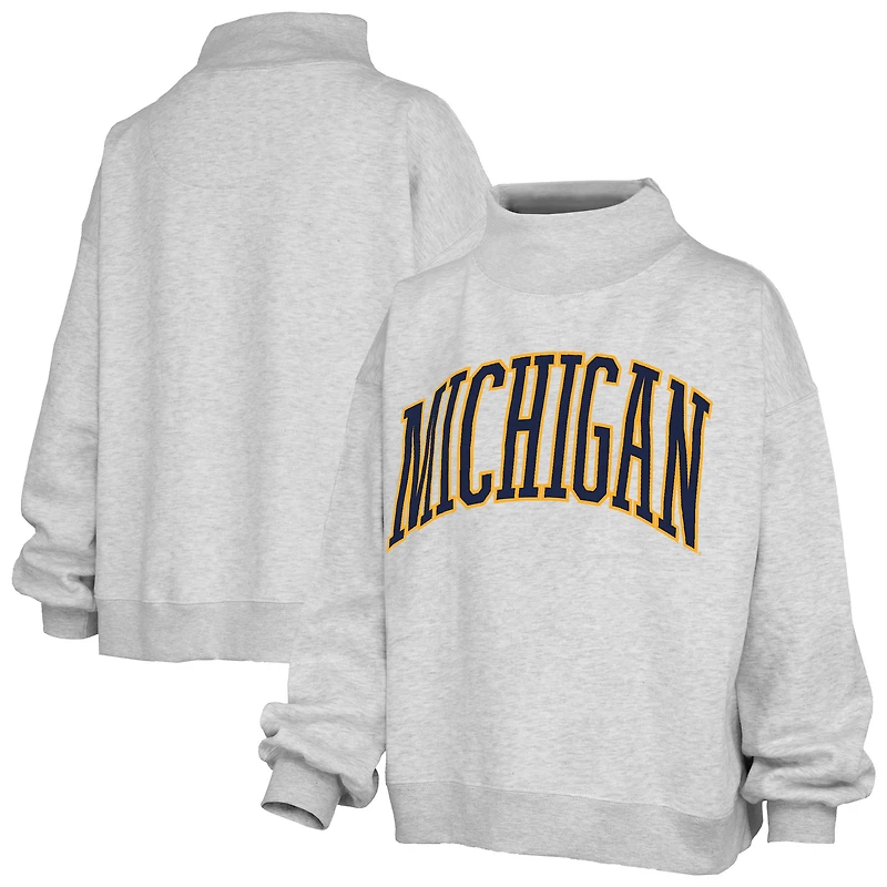 Sweat-shirt à col montant Nelson surdimensionné gris chiné pour femme, Michigan Wolverines, Pressbox