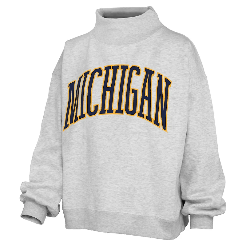 Women's Pressbox Heather Gray Michigan Wolverines Oversized Nelson Mock Neck Sweatshirt