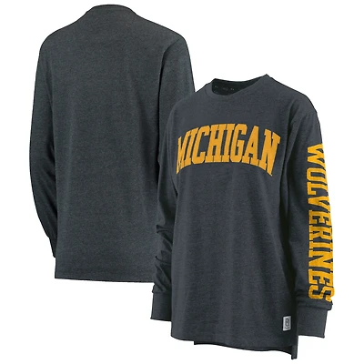 T-shirt à manches longues pour femme Pressbox bleu marine chiné Michigan Wolverines Two-Hit Canyon
