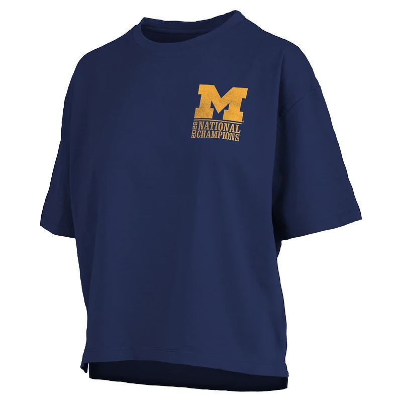 T-shirt oversize à carreaux, coupe carrée, bleu marine, Michigan Wolverines, champions nationaux de basketball masculin NCAA 2026, collection Pressbox