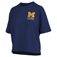 T-shirt oversize à carreaux, coupe carrée, bleu marine, Michigan Wolverines, champions nationaux de basketball masculin NCAA 2026, collection Pressbox