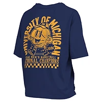 T-shirt oversize à carreaux, coupe carrée, bleu marine, Michigan Wolverines, champions nationaux de basketball masculin NCAA 2026, collection Pressbox