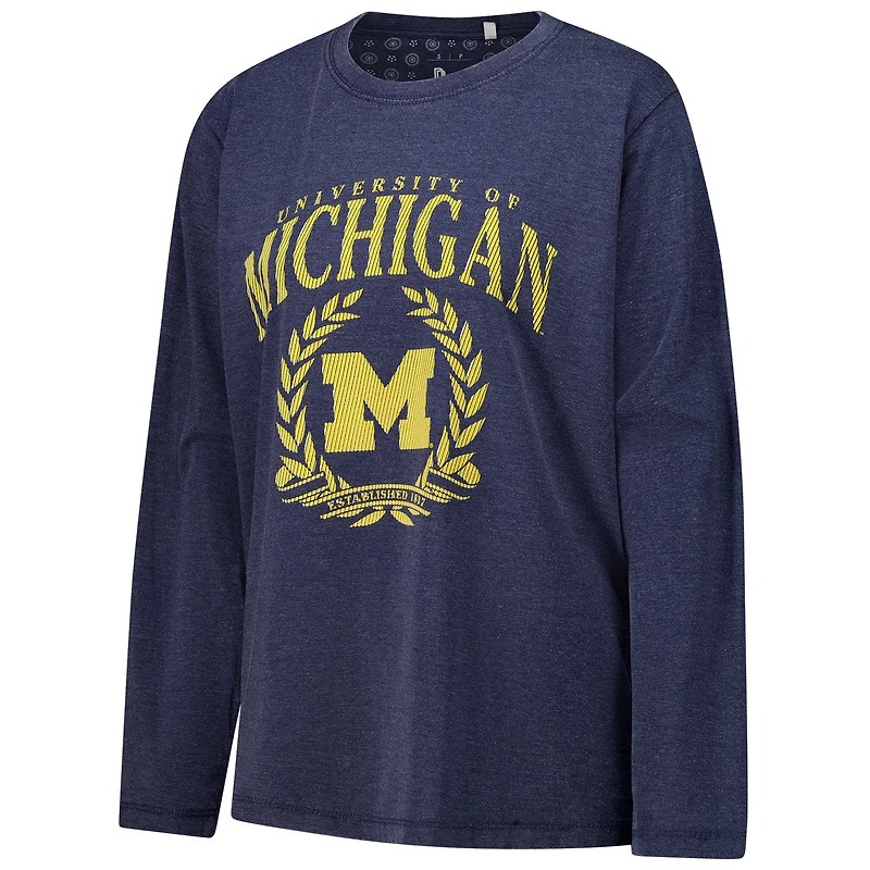 Women's Pressbox Navy Michigan Wolverines Chandler Olive Leaf Arch Long Sleeve T-Shirt