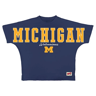 Women's Pressbox  Navy Michigan Wolverines Flannigan Oversized T-Shirt