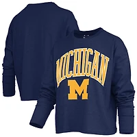 Women's Pressbox Navy Michigan Wolverines Motley Boxy Waist-Length Long Sleeve T-Shirt