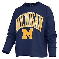 T-shirt à manches longues et coupe carrée pour femme, modèle Michigan Wolverines, bleu marine.