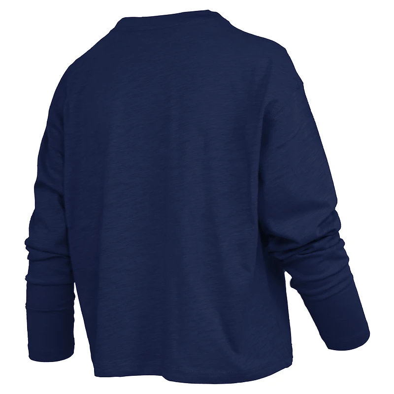 T-shirt à manches longues et coupe carrée pour femme, modèle Michigan Wolverines, bleu marine.