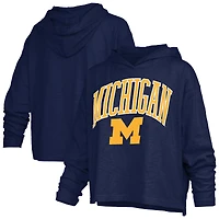 Women's Pressbox  Navy Michigan Wolverines Nelson Arch Over Logo Long Sleeve Hooded Slub T-Shirt