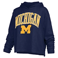 T-shirt à capuche manches longues Pressbox Navy Michigan Wolverines Nelson Arch Over Logo pour femmes