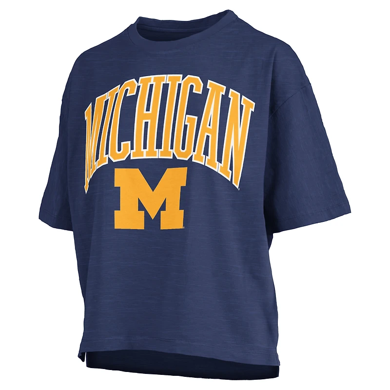 Women's Pressbox Navy Michigan Wolverines Nelson Arch Over Logo Waist Length Oversized Slub T-Shirt