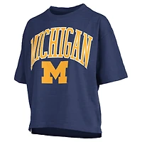 Women's Pressbox Navy Michigan Wolverines Nelson Arch Over Logo Waist Length Oversized Slub T-Shirt