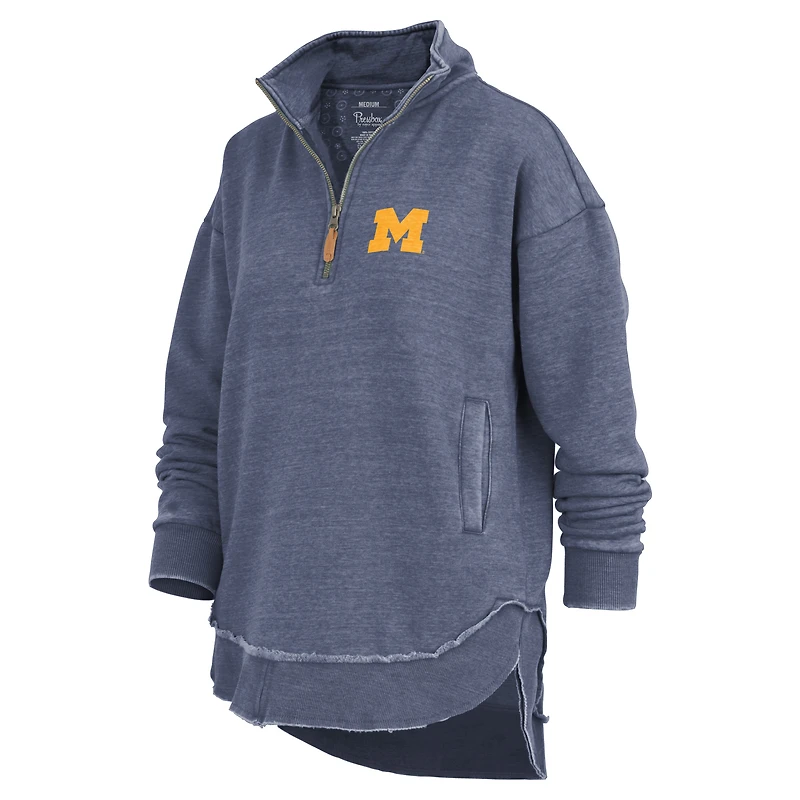 Women's Pressbox Navy Michigan Wolverines Northfork Sojourn Poncho Quarter-Zip Sweatshirt