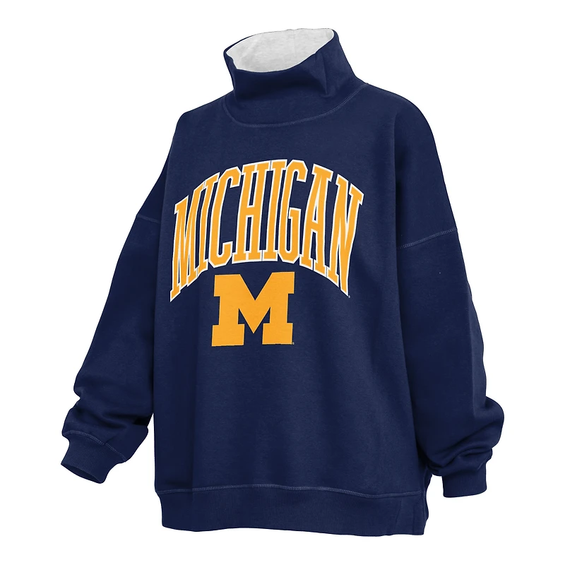 Women's Pressbox Navy Michigan Wolverines Oversized Mock Neck Sweatshirt