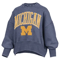 Women's Pressbox Navy Michigan Wolverines Oversized Waist-Length Crewneck Sweatshirt