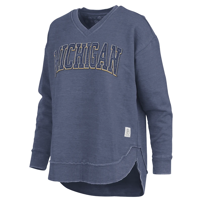 Sweat-shirt à col en V Westin Poncho bleu marine pour femme Pressbox Michigan Wolverines