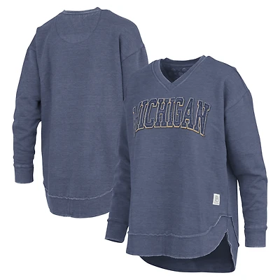 Sweat-shirt à col en V Westin Poncho bleu marine pour femme Pressbox Michigan Wolverines