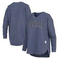 Sweat-shirt à col en V Westin Poncho bleu marine pour femme Pressbox Michigan Wolverines