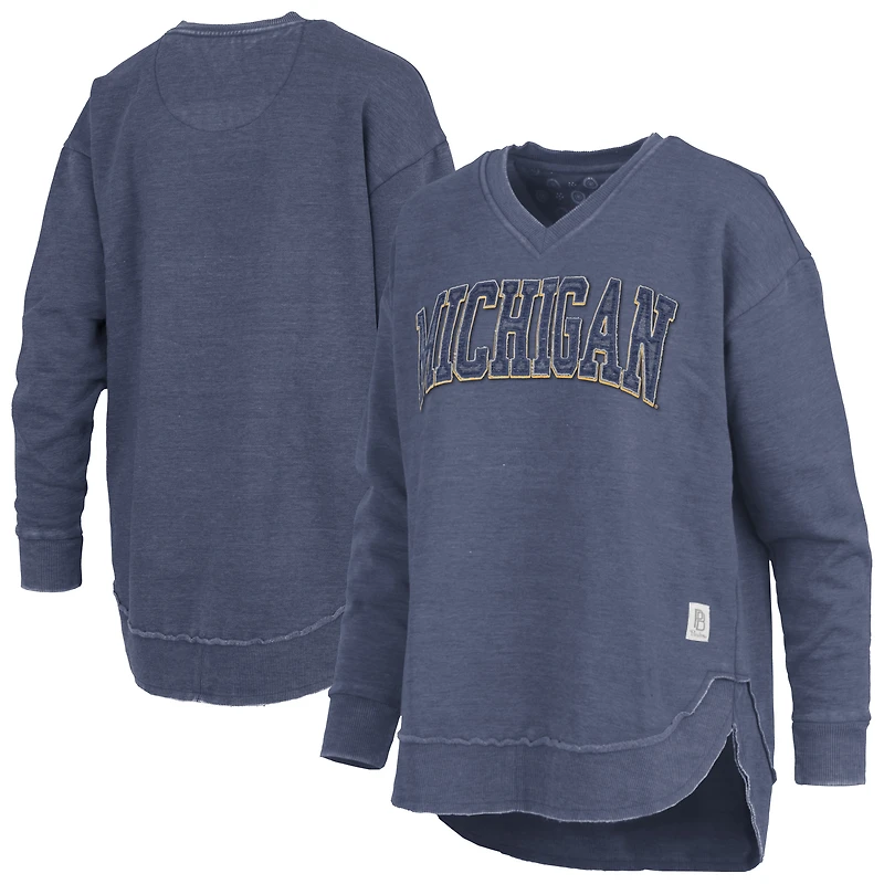 Women's Pressbox Navy Michigan Wolverines Westin Poncho V-Neck Pullover Sweatshirt
