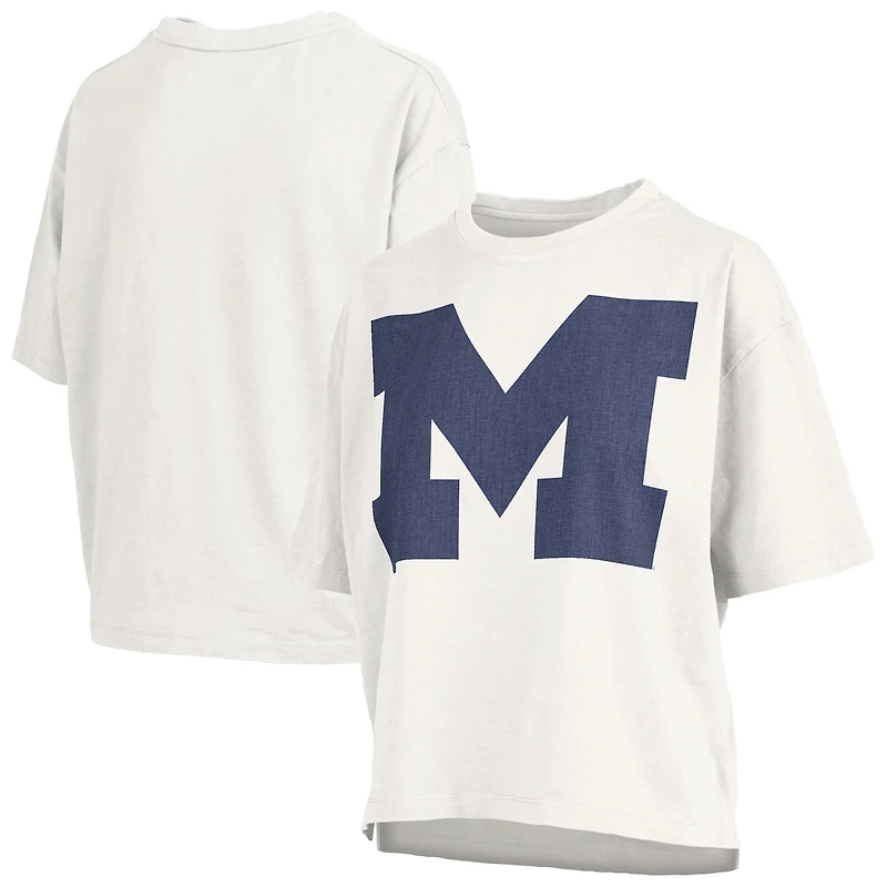 Women's Pressbox White Michigan Wolverines Big Canvas Puff Castillo Motley Slub T-Shirt