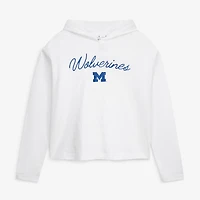 Women's Pressbox  White Michigan Wolverines Faye Long Sleeve Hooded Slub T-Shirt