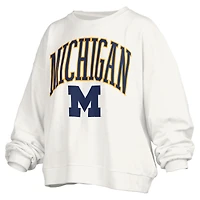 Women's Pressbox White Michigan Wolverines Janise Arch Over Logo Waist Length Oversized Pullover Sweatshirt