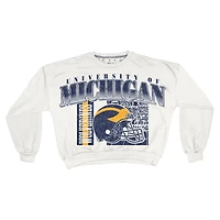 Sweat-shirt rétro surdimensionné Janice blanc des Wolverines du Michigan pour femme, longueur à la taille