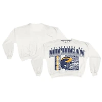 Women's Pressbox White Michigan Wolverines Oversized Janice Retro Waist-Length Sweatshirt