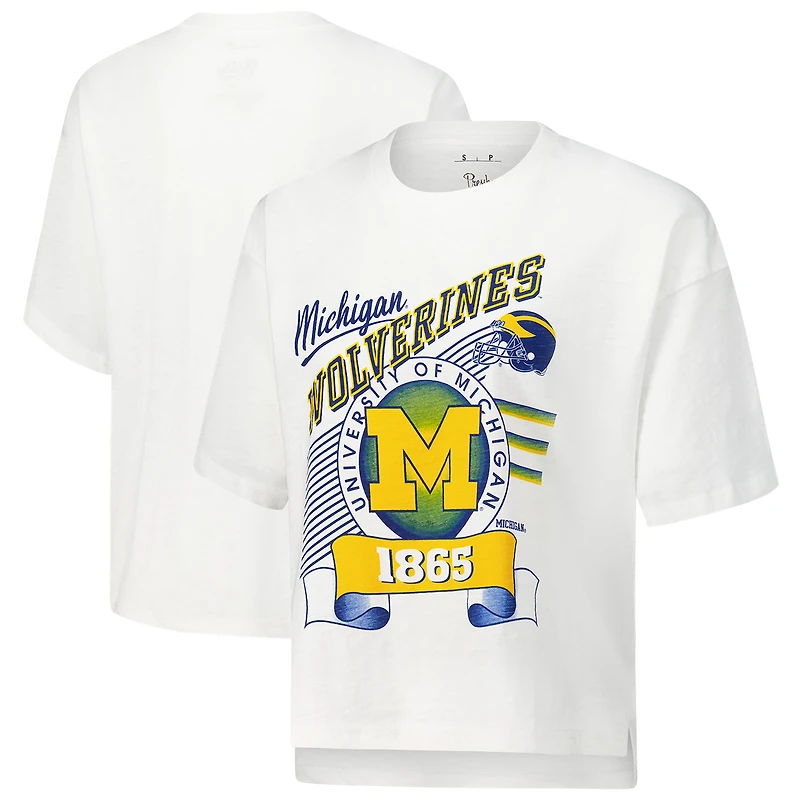 Women's Pressbox White Michigan Wolverines Rock & Roll Slub T-Shirt