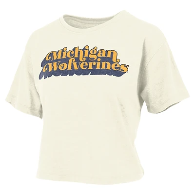 Women's Pressbox White Michigan Wolverines Vintage Easy Team Name Waist-Length T-Shirt