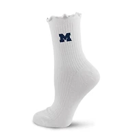 Women's PRO Compression  White Michigan Wolverines Logo Lettuce Hem Quarter Socks