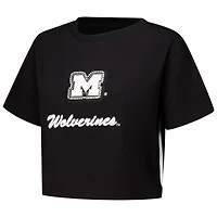 Women's Pro Standard Black Michigan Wolverines Rhinestone & Pearl Boxy Cropped T-Shirt