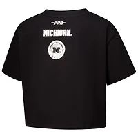 T-shirt court et carré Pro Standard noir Michigan Wolverines pour femme avec strass perles