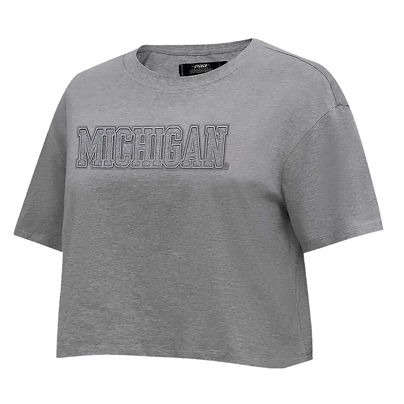 Women's Pro Standard Heather Charcoal Michigan Wolverines Tonal Neutral Boxy Cropped T-Shirt
