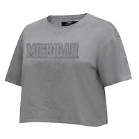 Women's Pro Standard Heather Charcoal Michigan Wolverines Tonal Neutral Boxy Cropped T-Shirt