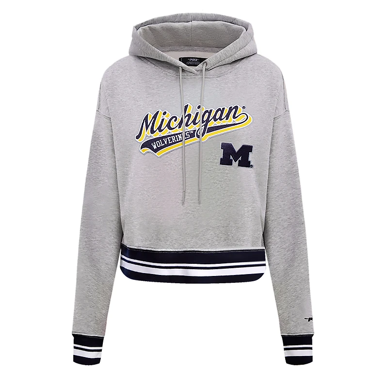 Sweat à capuche court en polaire Pro Standard pour femmes, gris chiné, Michigan Wolverines Script Tail