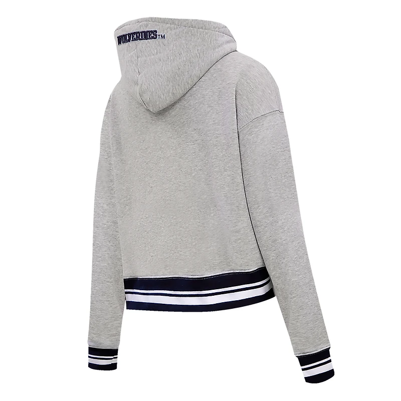 Sweat à capuche court en polaire Pro Standard pour femmes, gris chiné, Michigan Wolverines Script Tail
