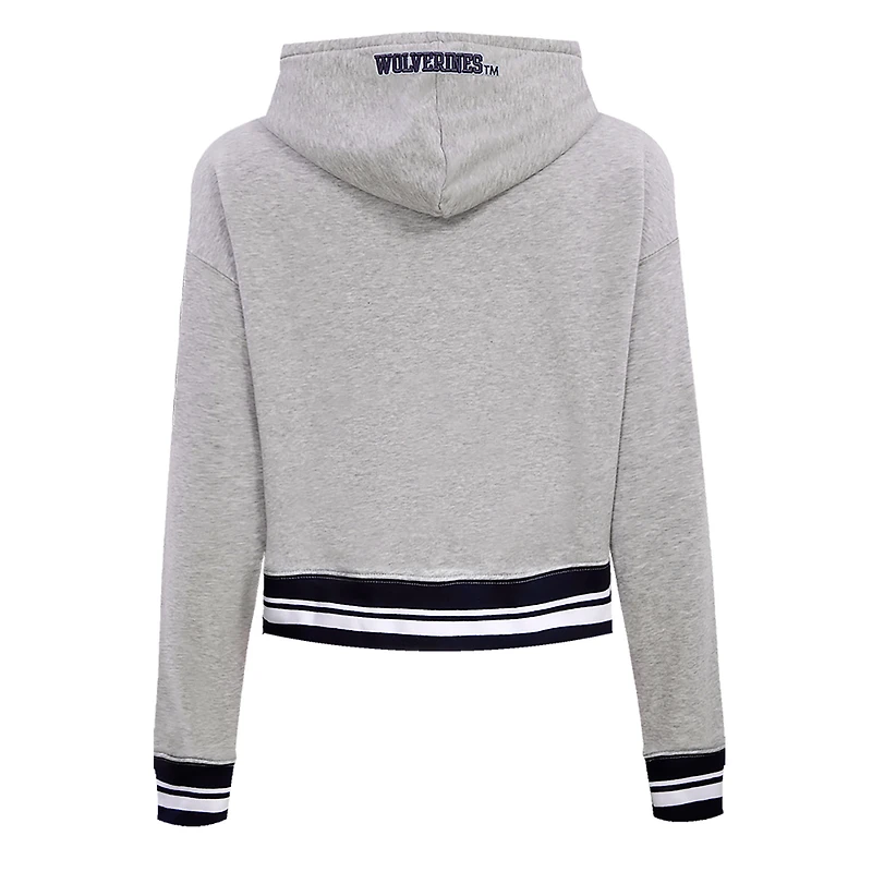 Sweat à capuche court en polaire Pro Standard pour femmes, gris chiné, Michigan Wolverines Script Tail