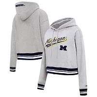 Sweat à capuche court en polaire Pro Standard pour femmes, gris chiné, Michigan Wolverines Script Tail