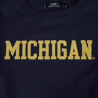 Women's Pro Standard Navy Michigan Wolverines Sequin Boxy Cropped Pullover Sweatshirt