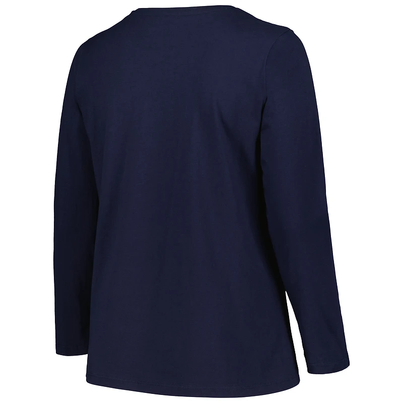 T-shirt à manches longues et col rond pour femme Profile Navy Michigan Wolverines, grande taille avec logo arqué
