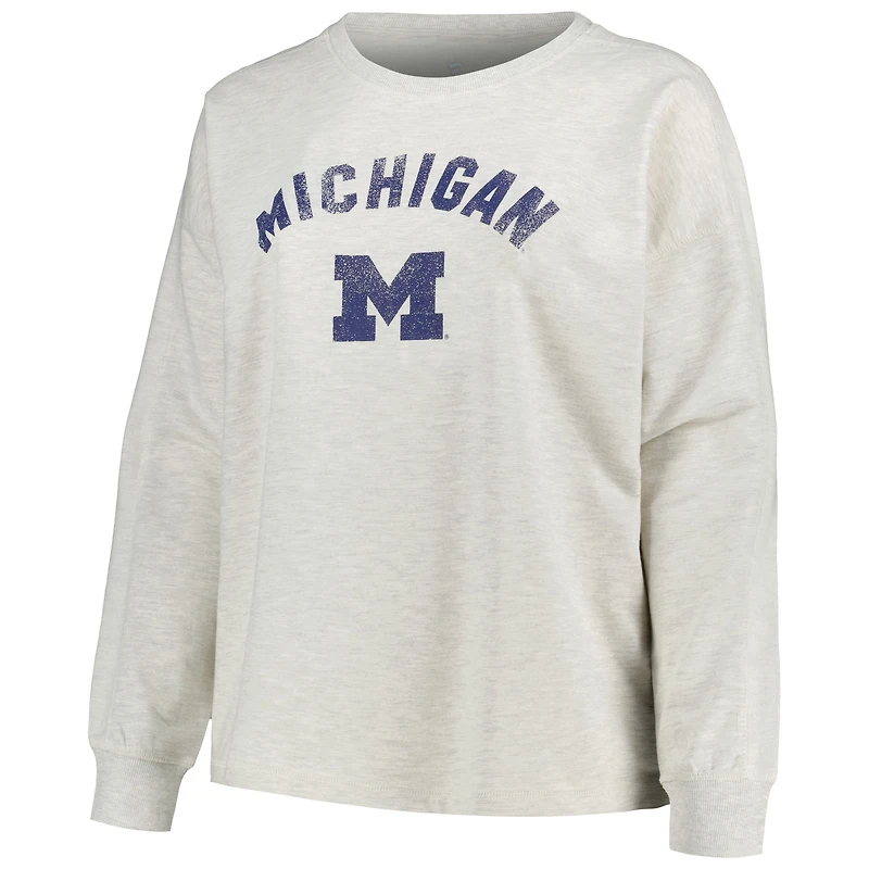 Profile Oatmeal Michigan Wolverines Sweat-shirt à enfiler neutre avec logo en détresse pour femme