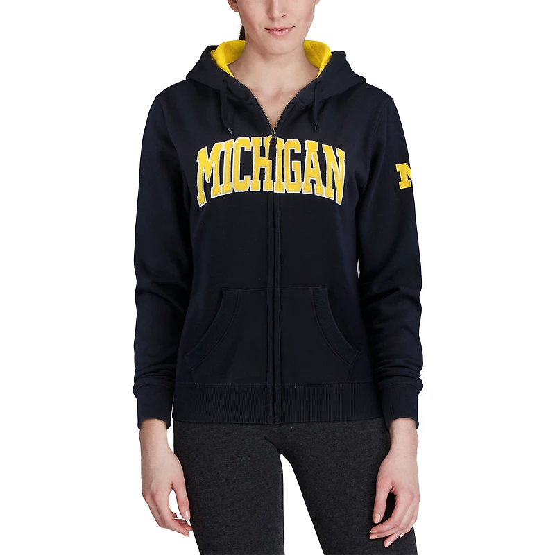 Women's Stadium Athletic Gold Michigan Wolverines Arched Name Full-Zip Hoodie