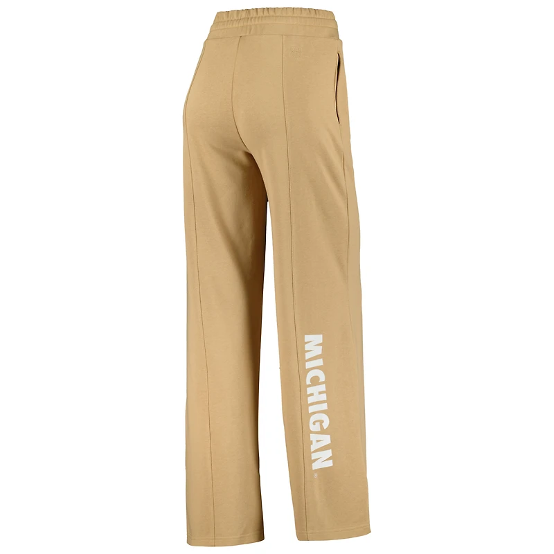 Ensemble sweat-shirt court et pantalon de survêtement raglan pour femmes, beige, Michigan Wolverines