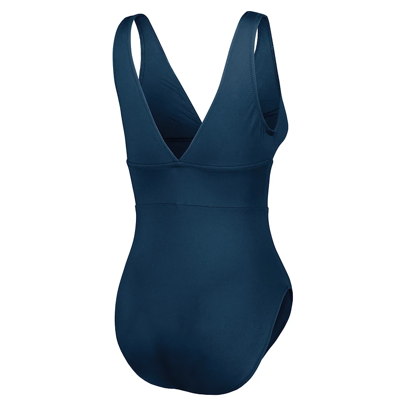Women's Tommy Bahama Navy Michigan Wolverines Palm Modern V-Neck One-Piece Swimsuit