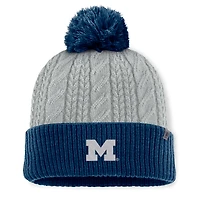 Bonnet en tricot à revers avec pompon Becca des Michigan Wolverines pour femme Top of the World gris/bleu marine