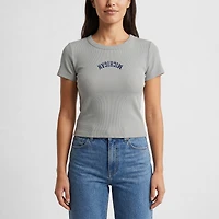 Women's Uscape Apparel  Gray Michigan Wolverines Upside Down Embroidery Ribbed Cropped T-Shirt