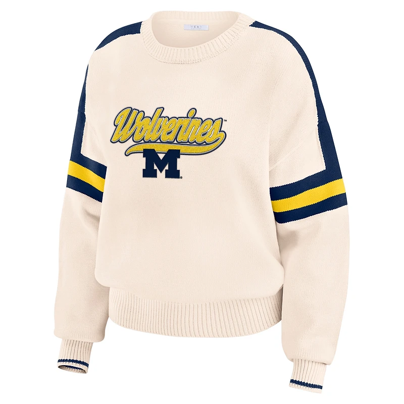 Pull à rayures tissées en chenille crème Michigan Wolverines pour femme WEAR by Erin Andrews
